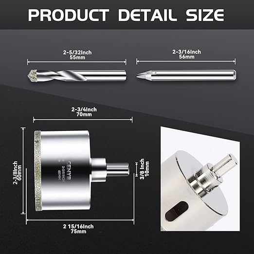 2-3/8inch | 60mm Diamond Hole Saw with Center Drill bit and Diamond-Coated Center Drill bit for Ceramic Glass Marble Fiberglass Granite and Porcelain Tiles by CENYB
