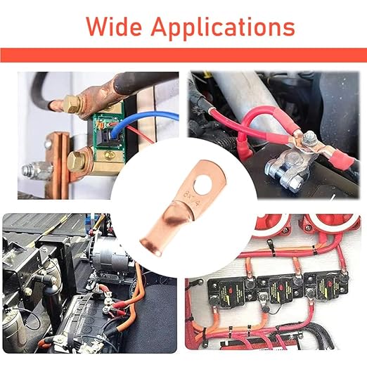 8Pcs 8 AWG 3/8" Stud and 8Pcs 8 AWG 5/16" Stud Heavy Duty Copper Wire Lugs with 16Pcs Heat Shrink Tubing 8 Gauge Ring Terminals 8 AWG Battery Cable Ends Bare Copper Eyelets