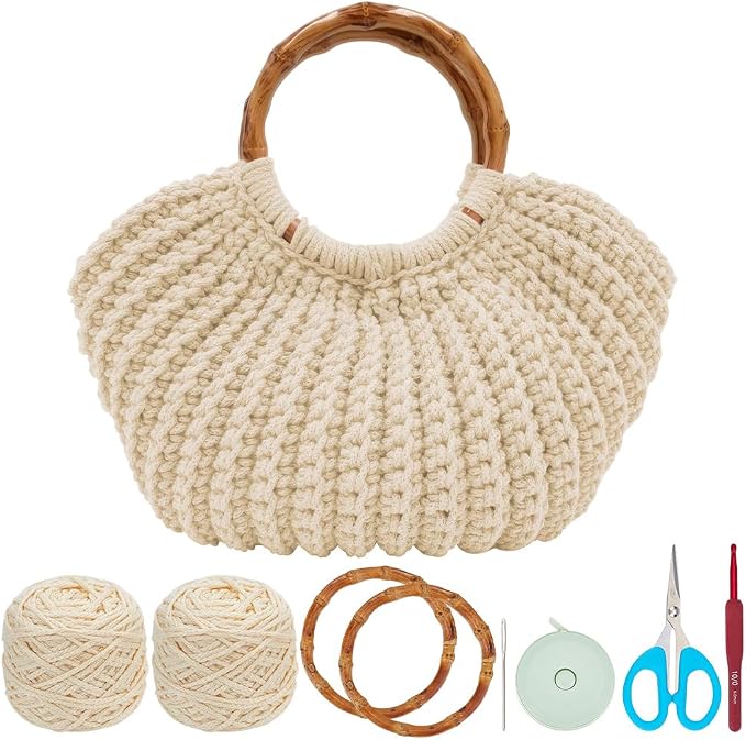 ACRNIGHEET Crochet Bag Kit for Adults Oat Colored Handbag Crochet Kit for by ACRNIGHEET