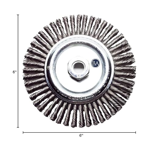 Benchmark Abrasives 6" x 1/4" Stringer Bead Wire Wheel with 5/8"-11 Thread, for Weld Cleaning, Weld Spatter Removal, Stripping, Deburring, Use with Angle Grinders - (6" x 1/4") (Carbon)