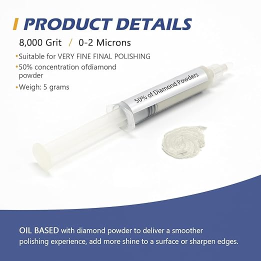 SCOTTCHEN Diamond Polishing Paste,8,000 Grit 0-2 Microns Lapping Compound with 50% Concentration of Diamond Powders for Jewelry, Metal, Ring, Glass, Coin,etc.-5 Gram