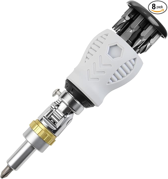Ratcheting Screwdriver, Multi-Bit Screwdriver/Short Screw Drivers with Magnetic,Impact Rated 8pcs Tool with Phillips, Slotted and Torx,Hex Tips