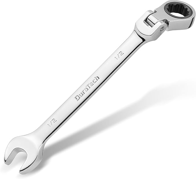 DURATECH 1/2" Flex-Head Ratcheting Combination Wrench, SAE, 72-Tooth, CR-V Steel