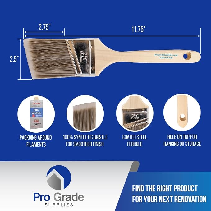Pro Grade - Paint Brushes - 12Ea 2.5" Angle Brushes - Image 2
