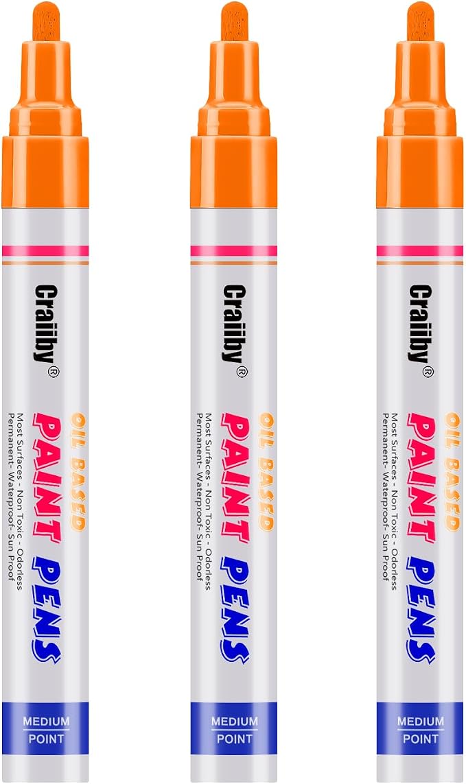 Orange Paint Markers, 3 Pack Oil-Based Waterproof Quick Dry Permanent Paint Pen by Craiiby