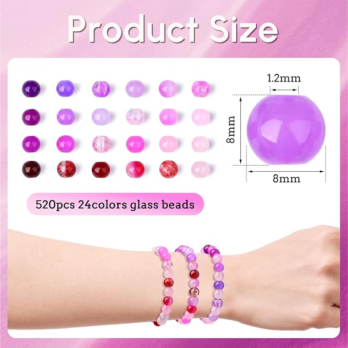 DUQGUHO 8mm Pink Purple and Red Beads - Image 4