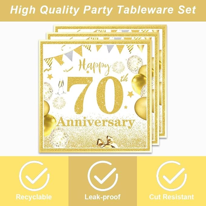 40 Pcs Modern Classic Gold 70th Plates and Napkins Set – 70th Plates Napkins - Image 3
