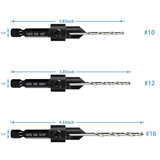 3-pc Countersink Drill Bit Set #10#12#16, 3in1 Woodworking Counterbore Hole Saw Drill Bits, Depth Adjustable M2 Pilot Drill Bits, 82-Degree Chamfer, 1/4” Hex Shank, with 1 Allen Wrench