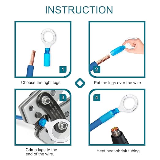 60 PCS Heat Shrink Wire Connectors, 16-14 AWG Ring Terminals, 16-14 Gauge 1/4" Stud(M6) Automotive Marine Ring Connectors by Housun