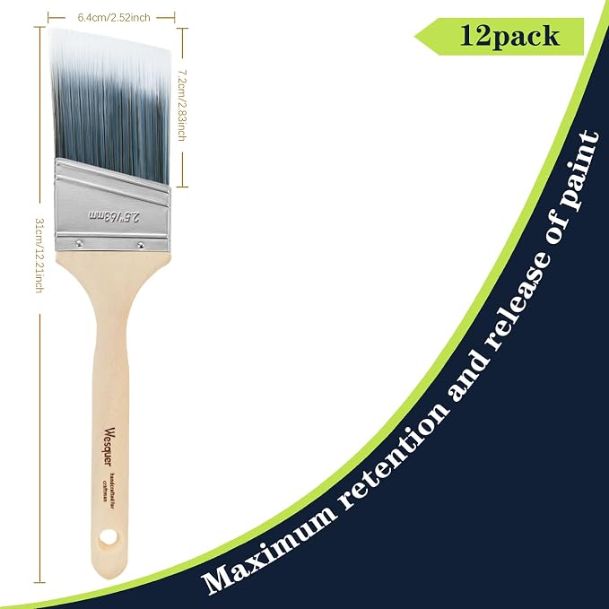 Wesquer - 2.5 Inch Paint Brushes 12 Pack Angled Stain Paint Brush - Image 2