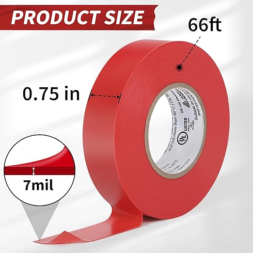 Avery Dennison Electrical Tape, General Use PVC Electric Tape, UL/CSA Listed Insulating Vinyl Tape for Electrical, Repairs, Automotive and Equipment, EE-100, ¾ in x 66 ft, Red, 1 Roll