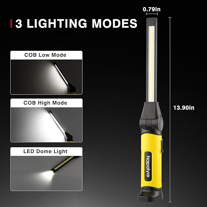 Mechanic Light,1000 Lumens Rechargeable LED Work Light with Magnetic Base, 120° Rotate 3 Modes, 4000mAh Magnetic Flashlight for Car Repair, Camping, and Emergency (1 Pack)