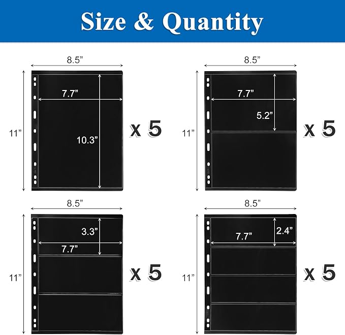 Elsjoy 20 Sheets 40 Pages Stamp Album Pages, 9-Hole Stamp Collection Inserts - Image 2