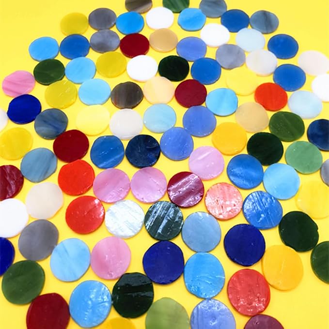 DIY Glass Round Mosaic Tiles, 100 Pieces Assorted Colors Stained Glass Flower - Image 3