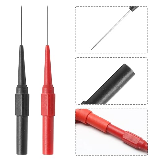 10pcs 0.7mm Back Probe Pins, Electrical Needle Probes, Insulation Piercing Pin Test Probes, 4mm Banana Socket Connection Multimeter Back Probes (Black, Red)