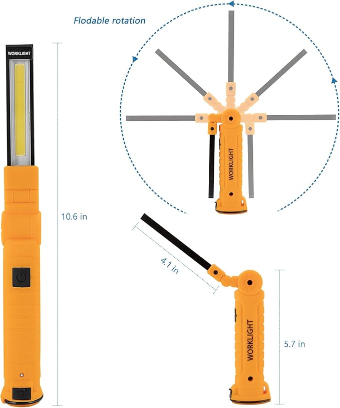 4 Pack WorkLights Tools for Mens Dad Gift,LED Rechargeable Magnetic Flashlights with Hook 360° Rotate 5 Modes Emergency Light for Mechanic, Automotive,Camping and Christmas Birthday Gift