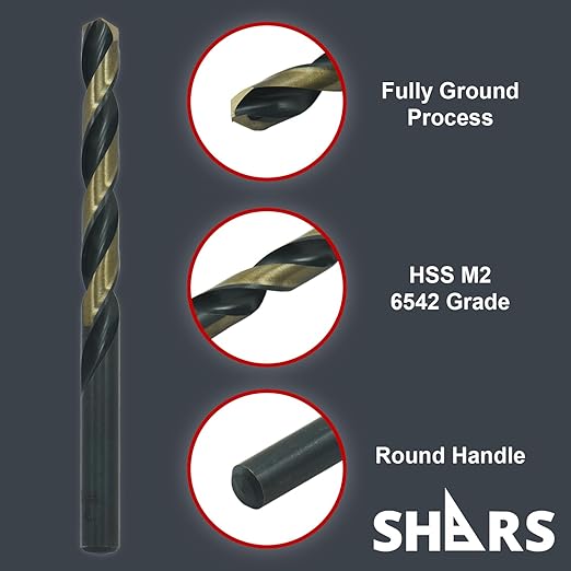 Shars 1/16-1/2" by 32nds 15 pcs HSS Heavy Duty Black & Gold Finish Jobber Drill Set 135° Point Angle 404-2931 !)