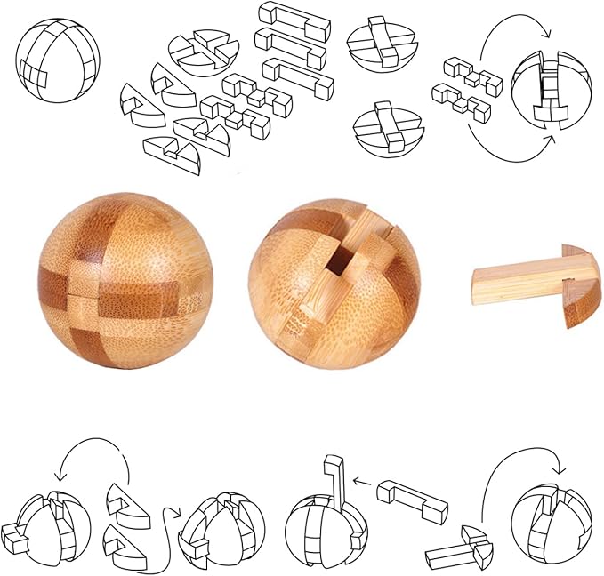 VolksRose 12pcs Wooden Brain Teaser Puzzles, IQ Challenge Puzzle Games - Image 3