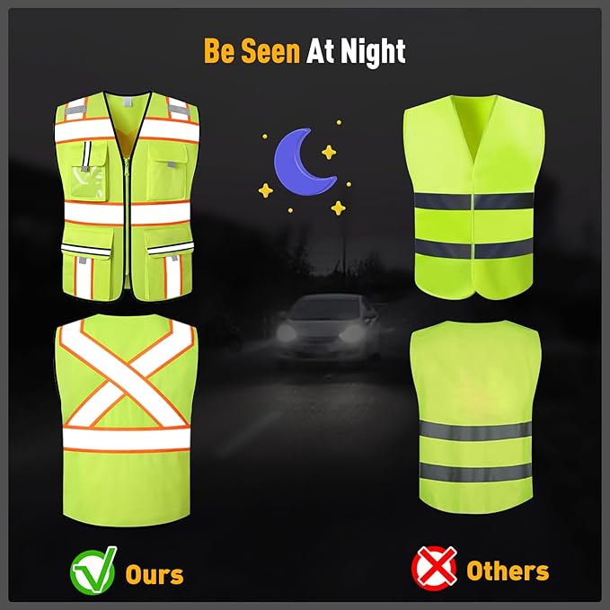 Class 2 Safety Vest with Zipper Front and multiple Pockets, High Visibility Vest, Meets ANSI/ISEA Standards
