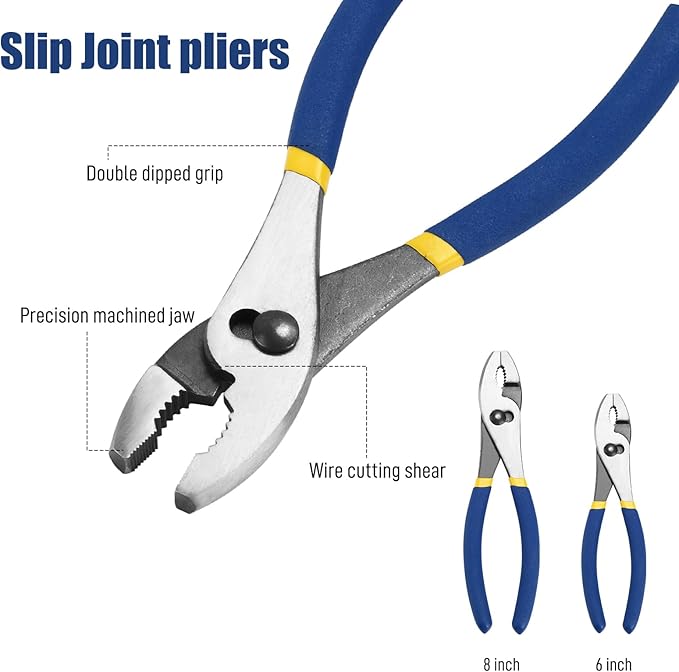 7-Piece Pliers Set - Groove Joint, Slip Joint, Diagonal, Linesman, Long Nose & Mini Long Nose Pliers for DIY & Home Use