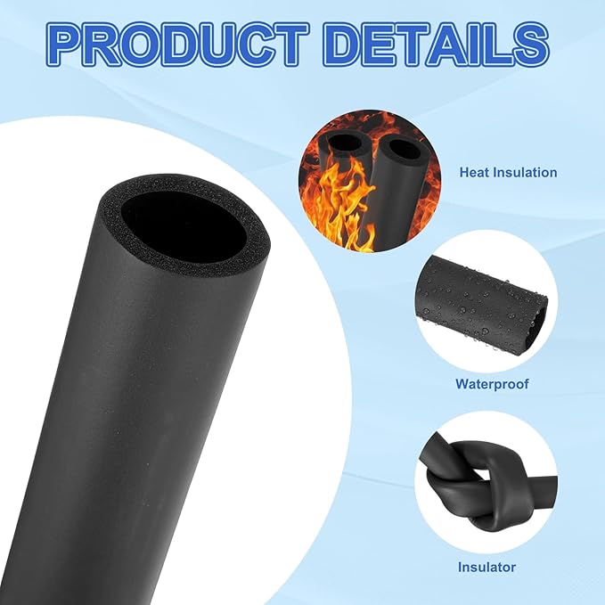 uxcell Pipe Insulation Tube Foam, 1-1/4" ID x 1/4" Thick x 1.64ft Foam Pipe Cover Non-Slip Hollow Tubing Guitar Air Conditioner Stand Fitness Equipment Handles, Black