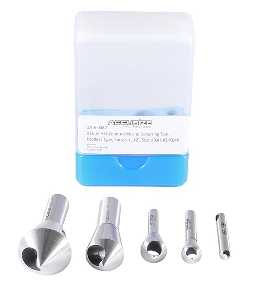 Accusize Industrial Tools 5 pc 82 Deg 0-Flute HSS Countersink & Deburring Tool Set, Pilotless Type, 0206-0482
