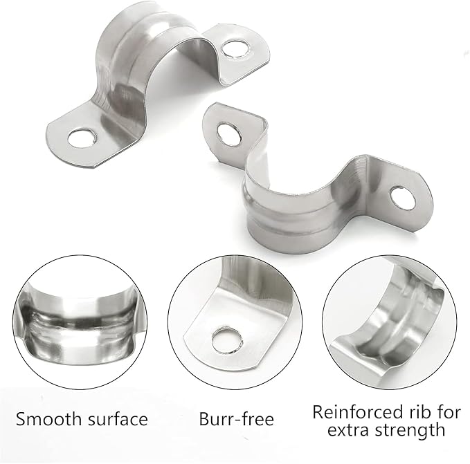 50 Pack 3 Inch 75mm U Bracket Rigid Pipe Strap Clamp, Two Hole Strap U Tube Pipe Conduit Clamp Clip for Pipe Fixing