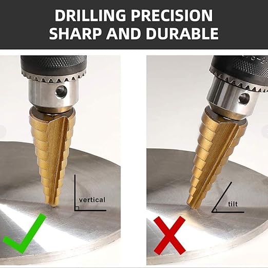 Aleric Step Drill Bit Set - Titanium Coated, High Speed Steel Drill Cone Bits for Aluminum, Wood and Plastic Hole Drilling Cutting, Multi Size Hole Stepped Up Unibit for DIY Lovers,3pcs