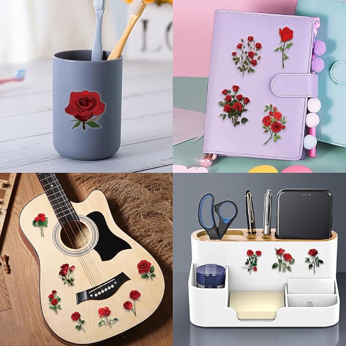 60 Pcs Red Rose PET Transparent Sticker | Self-Adhesive Scrapbooking Stickers - Image 6
