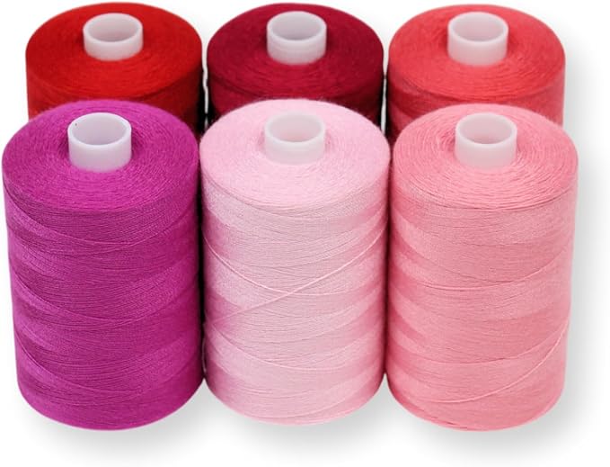 BlesSew Sewing Thread in Red & Pink Color Tones – 6 Spools of Polyester Thread by BlesSew