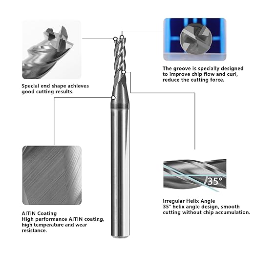 5pcs 5/64" Carbide Square End Mill Bits Set for Alloy Stees/Hardened Steels,Hrc55 Micro Grain Carbide Milling Cutter 4Flute CNC Router Bits with AlTiN Coating