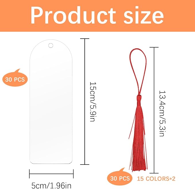 30 Pcs Clear Acrylic Bookmarks Blanks 6" x 2", Plastic Book Page Markers - Image 2