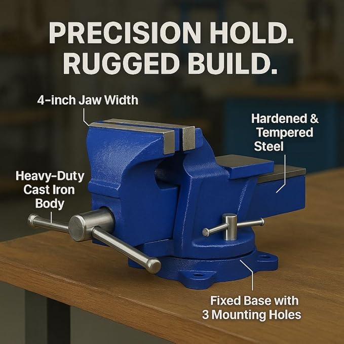 6-Inch Bench Iron Vice Heavy Duty Steel Bench Vise with Swivel Base Professional Germany Iron Design Heavy Duty CastIron Workbench Vise w/Bolts & Nuts, for Drilling, Pipe Cutting