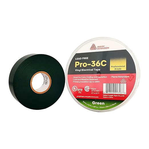 Avery Dennison Electrical Tape, 10 Rolls Professional Grade PVC Electric Tape, UL/CSA Listed ¾ in x 66 ft Insulating Vinyl Tape for Electrical, Repairs, Automotive and Equipment, Pro-36C, Green