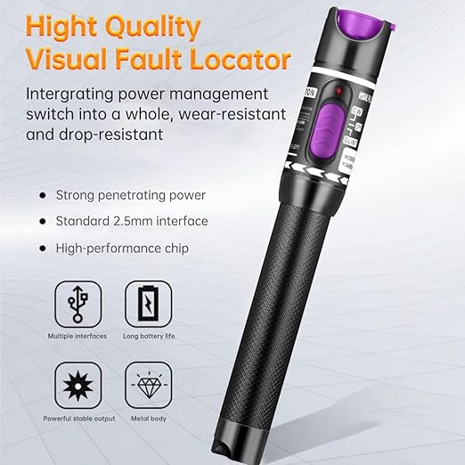 Moocci Visual Fault Locator - VFL Fiber Optic Cable Tester Meter Kit with FC Male to LC Female Adapter - Fiber Optic Tools Source Tester Detector for LC/FC/SC/ST, Network Cable Test