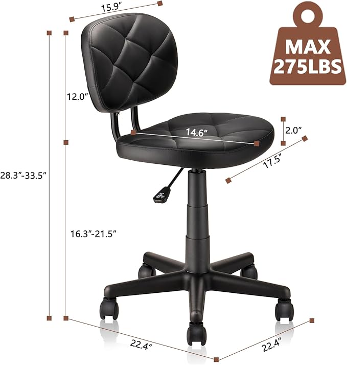 Round Rolling Stool with Adjustable Height and Pu Leather Backrest Swivel Stool Chair for Salon Tattoo Work Office Massage Black