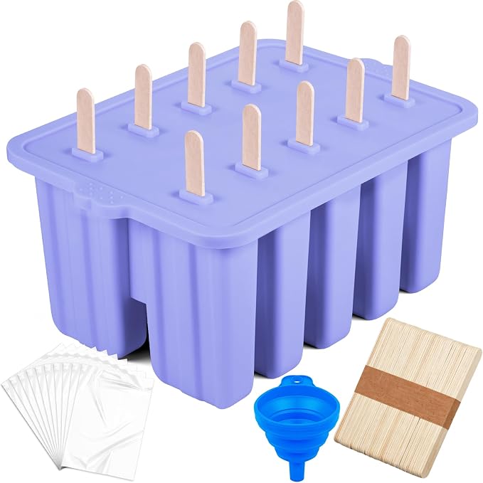 Purple Silicone Popsicles Molds, 10 Cavity Homemade Popsicle Molds DIY Ice Pop by Azonbey