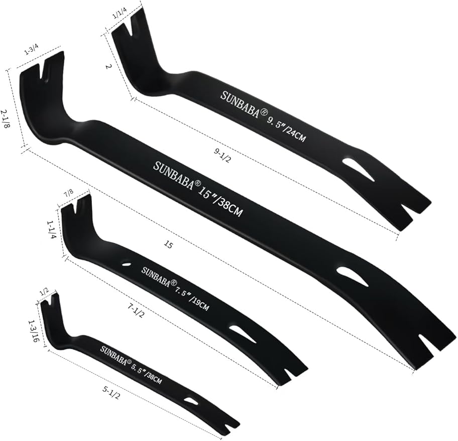 4-Pack Pry Bar Set 5-1/2"/7-1/2"/9-1/2"/15" Mini Nail Puller Crowbar,Utility Heavy Duty Claw Bar,High-Carbon Steel Crow Bar Tool for Woodworking,Prying,Lifting,Pulling