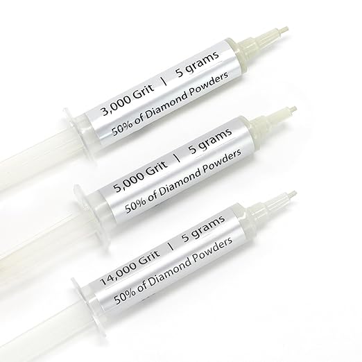 SCOTTCHEN 3Pcs Diamond Polishing Paste, 3,000/5,000/1,4000 Grit, 3-6/2-3/0-1 Microns Lapping Compound with 50% Concentration of Diamond Powders for Jewelry, Metal, Ring, Glass, Coin, 5 Gram Each