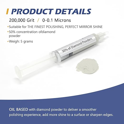 SCOTTCHEN Diamond Polishing Paste,200,000 Grit 0-0.1 Microns Lapping Compound with 50% Concentration of Diamond Powders for Jewelry, Metal, Ring, Glass, Coin,etc.-5 Gram