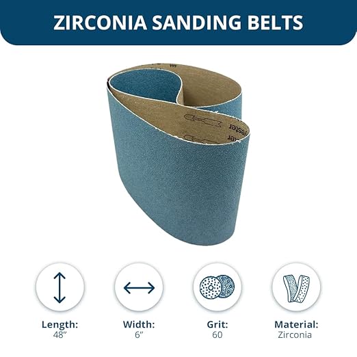 Benchmark Abrasives 6 x 48 Inch Sanding Belts with Zirconia Grains, Sand Paper for Metal Grinding, Sanding, Knife Polishing, Surface Blending Belt Sander Paper Belt for Woodworking (2 Pack), 60 Grit