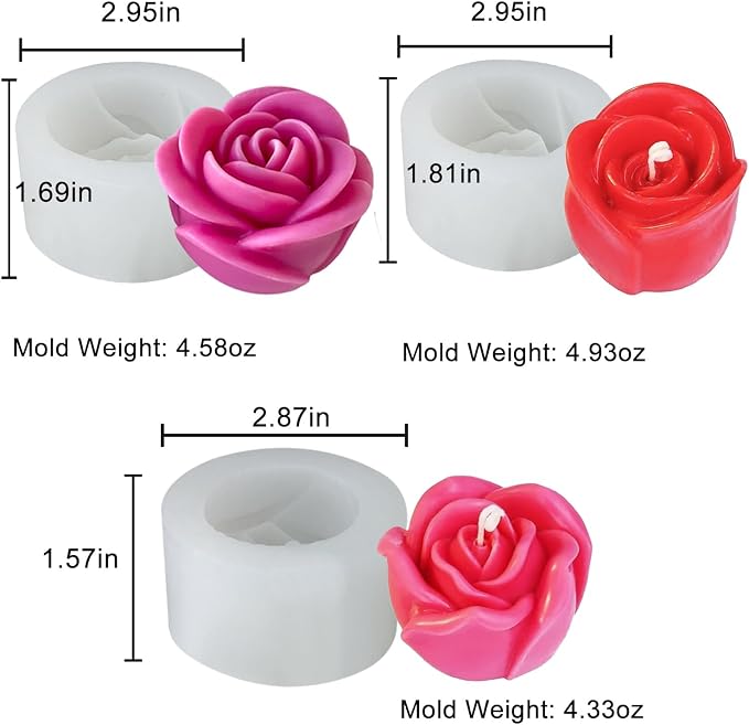3 PCS 3D Rose Silicone Molds, 3D Flower Candle Mold Soap Candle Resin | - Image 3