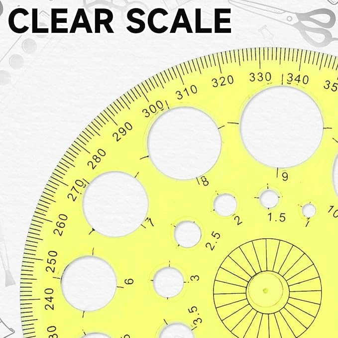 Circle Template 360° Protractor Round Stencil, Plastic Circle Ruler - Image 3
