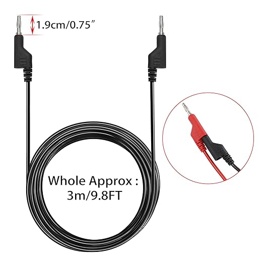 Sumnacon 5Pcs Banana to Banana Plug Test Lead, 4mm Stackable Banana Plug Wire Test Cable Lead for Multimeter, Electrical Test Wire 1000V/15A 9.8 Ft/3M
