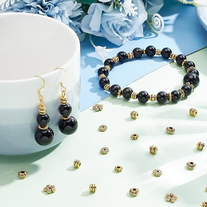 PH PandaHall 300pcs Tibetan Spacer Beads, 6 Style Antique Golden Spacers Alloy - Image 2