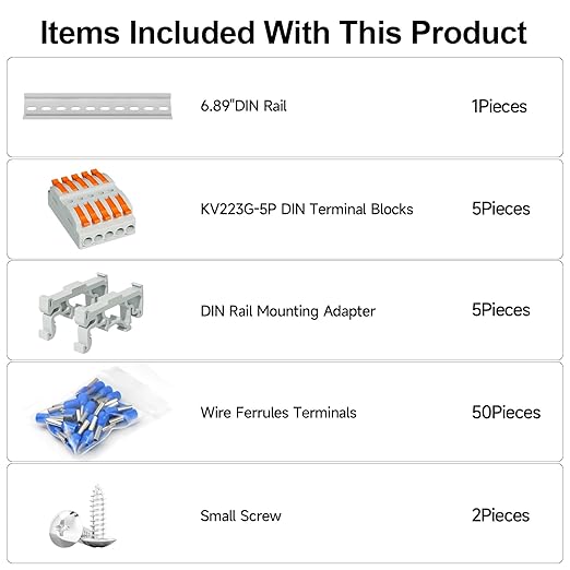 5Pcs DIN Terminal Blocks, 5 Conductor Compact Wire Conductor Splicing Connectors, KV223 Lever Wire Connectors for AWG 28-12, 600V 32A