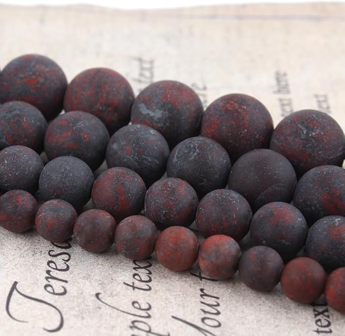 60pcs Natural Matte Red Flower Gemstone Beads，6mm Frosted Round Loose Stone - Image 5