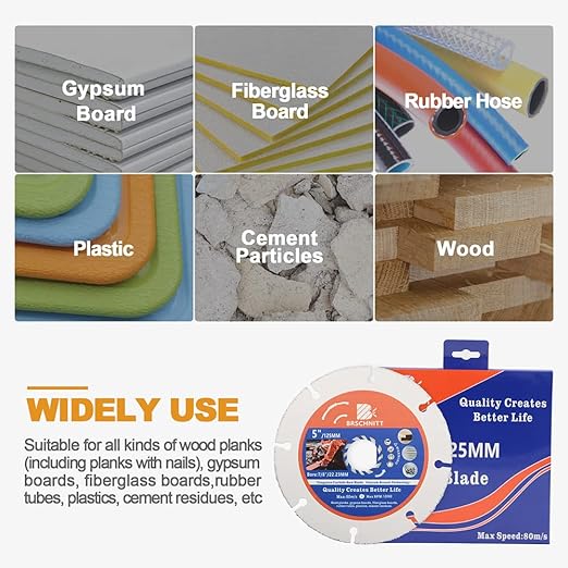 Carbide Multi Wheel,BRSCHNITT 10pcs 5 Inch (125mm) with Arbor 7/8" Tungsten Carbide Cut Off Wheel for Wood,Laminate,Gypsum Board,Plastic for Angle Grinder Cutting Disc