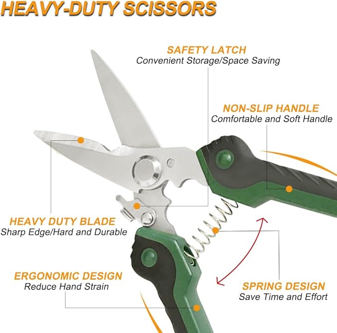 8.5 Inch Heavy Duty Scissors, Multifunction Shears Stainless Steel Blades with TPR Comfort Grips for Cutting Cable Wires, Cardboard, Leather