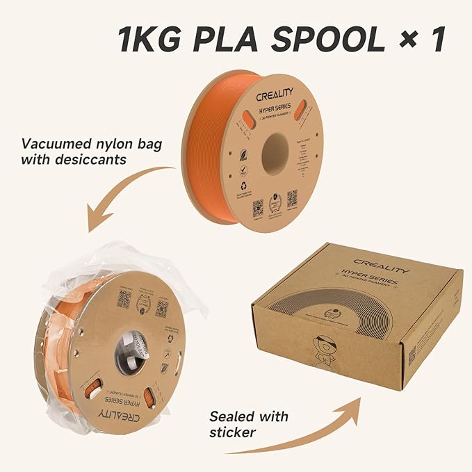 Official Creality Hyper PLA Filament 1.75mm, High Speed PLA 30-600mm/s 3D Printer Filament, Dimensional Accuracy +/-0.02mm, Fit Most FDM 3D Printers，1KG(2.2lbs) Spool Orange